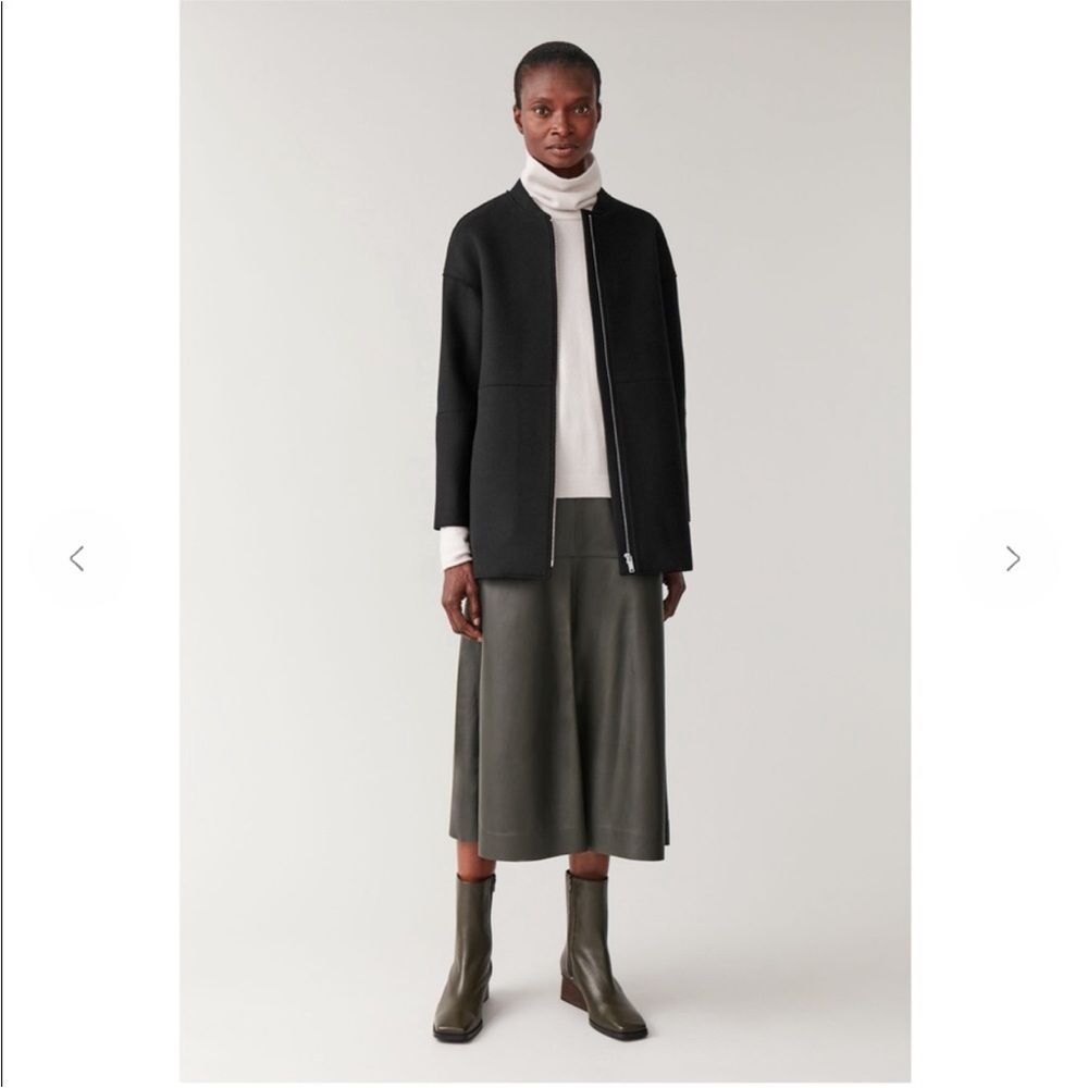 Cos Boiled Wool Coat W/ Bomber Collar Sz 34 Women 4 Black Minimalist Classic